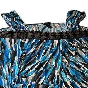 Lane Bryant Top Blue Gray Black Sleeveless Ruffle Blouse Plus‎ Size